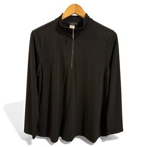 Ariella Black Quarter Zip Matte Jersey Top with 3/4 Sleeve